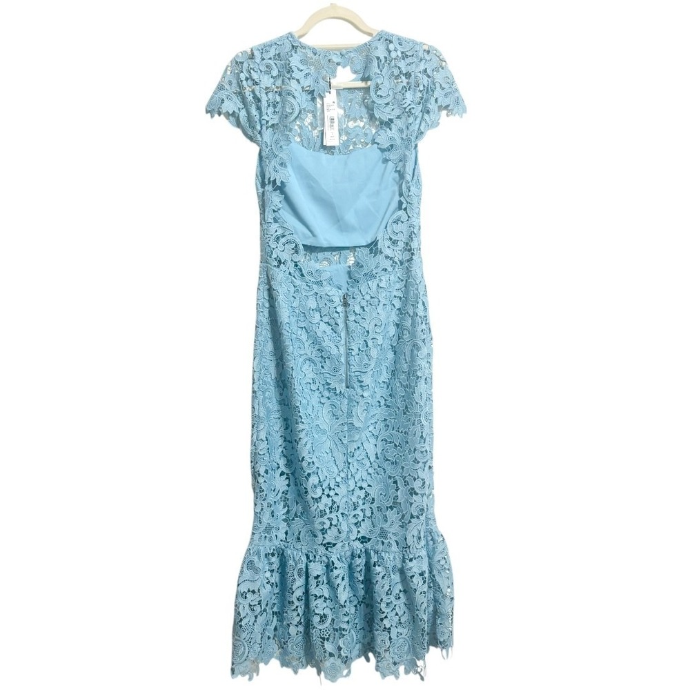Alice + Olivia Clover Open Back Lace Dress Sz 8 Mineral Blue Ruffle - Picture 11 of 15